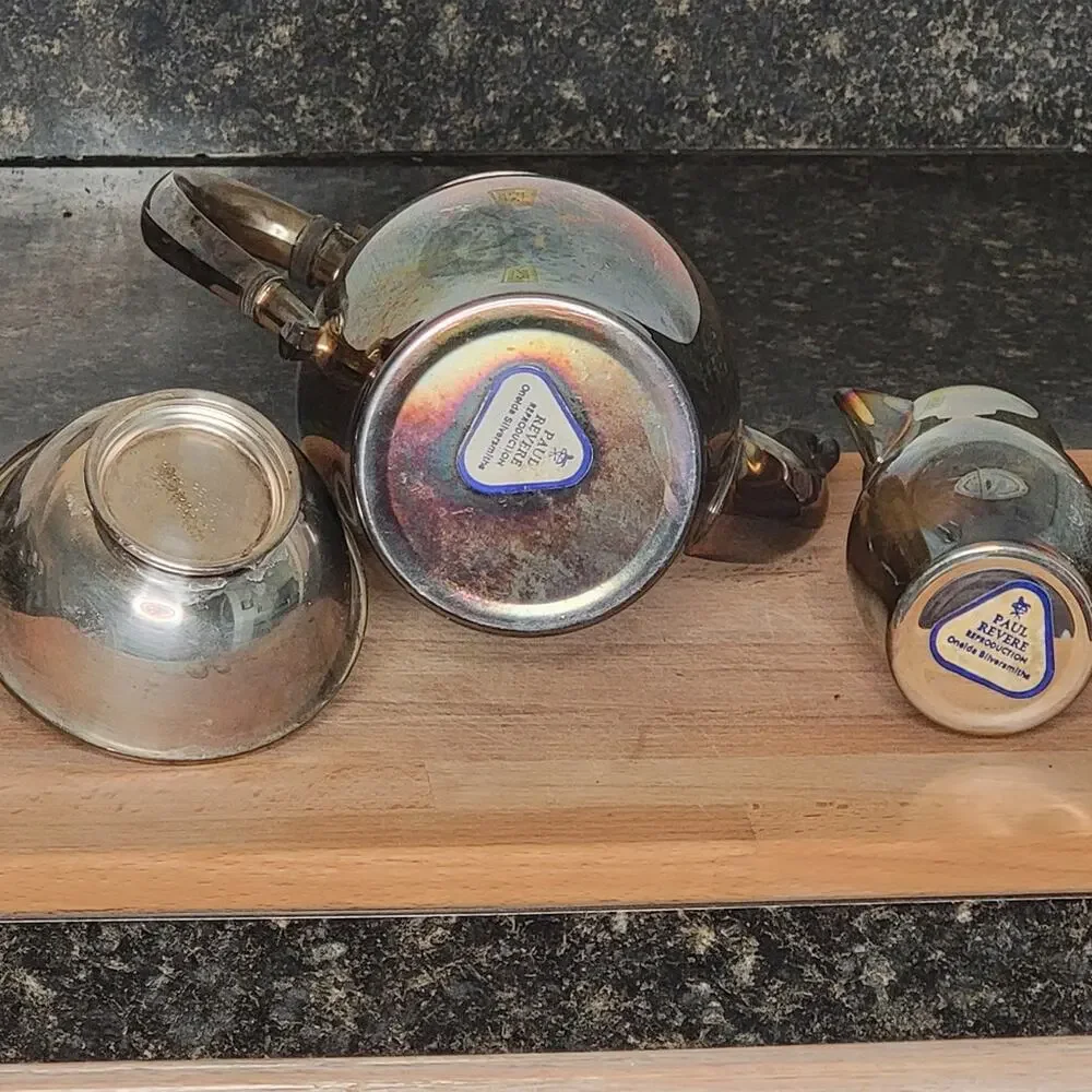 Paul Revere William Rodgers Silver Coffee Server, Sugar Bowl, and Creamer